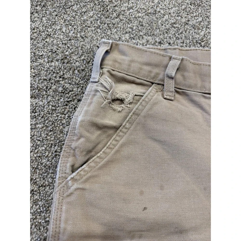Vintage CARHARTT B25 DES Carpenter Canvas LEATHER PATCH Shorts Sz 32/34 USA MADE